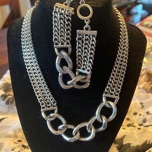PD CROWN Silver tone, necklace, and bracelet, set
